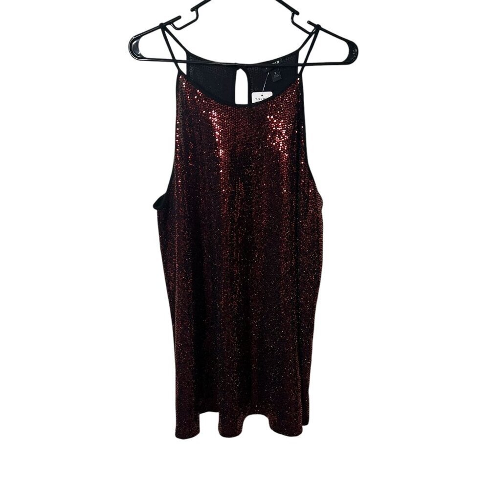 Torrid Red Sequin Halter Tank Top Size 3 Keyhole Back Sleeveless Shimmer stretch